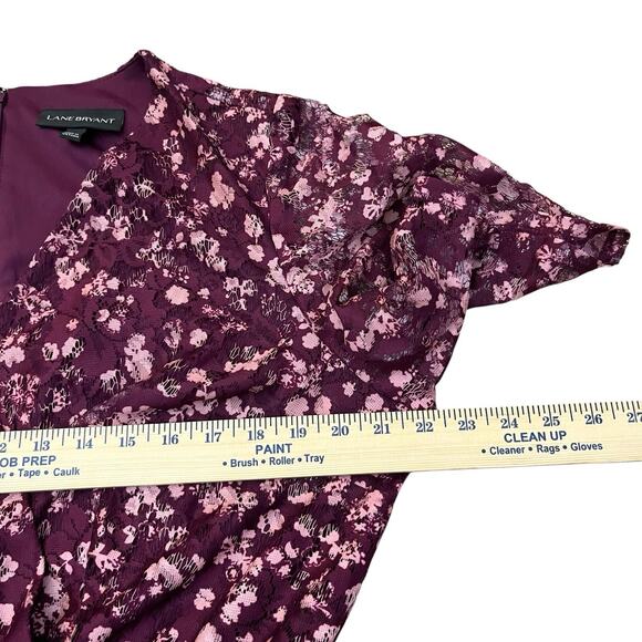 Lane Bryant Lace Faux Wrap Dress 14 Flared Floral Flutter Sleeve Belted Purple - Picture 10 of 11